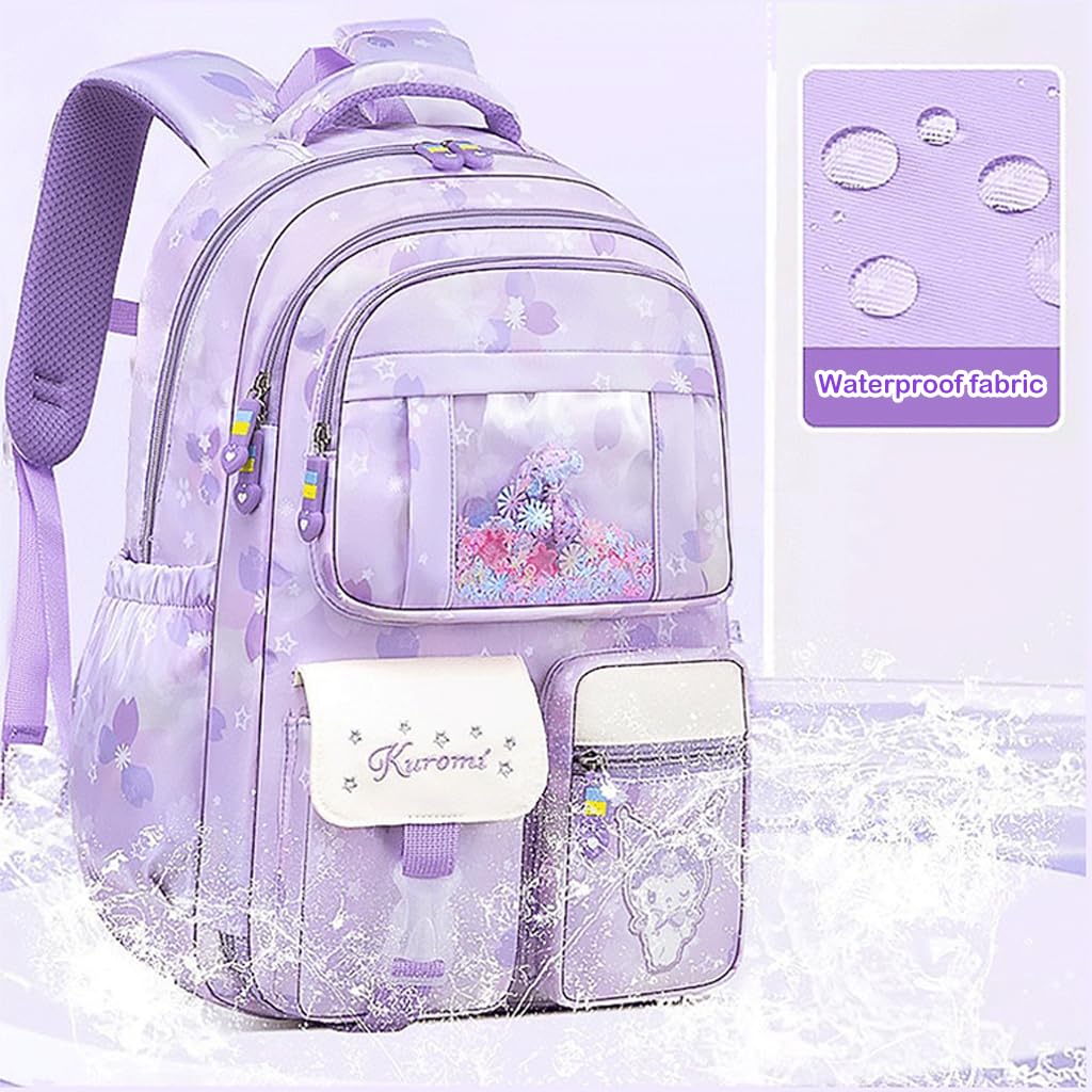 PALAY Kuromi Backpack for School Girls Sanrio Kuromi School Backpack Multi Layer Large Book Bag Burden Relief Travel Backpack School Backpack for 8-16 Years Olds School Girls Teens, 45x31x19cm