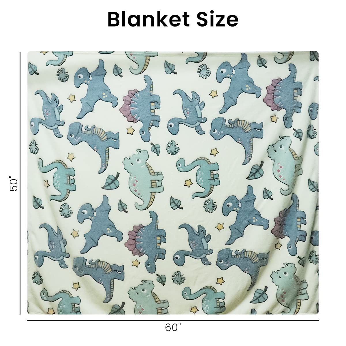 Optifit® 125 * 150cm Glow in The Dark Blanket for Kids Baby, Microfiber Flannel Blanket, Soft and Warm Dinasour Print Blanket for Sleepover Party Night Pajama Blanket for Kids Luminous Blanket