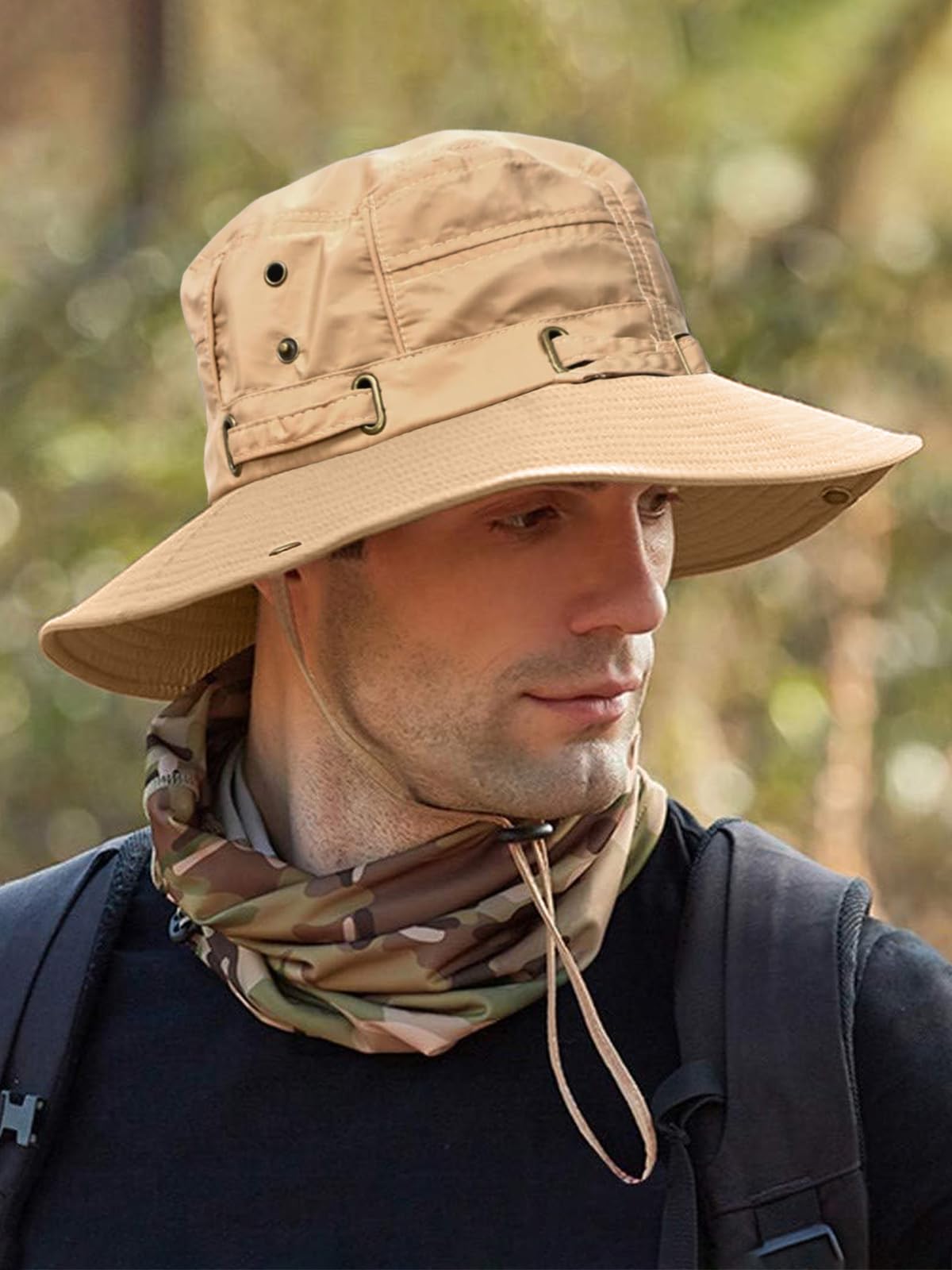 Zibuyu Sun Hat for Women with 8cm Wide Brim and Flip Up Design in Khaki | UV50+ Protection