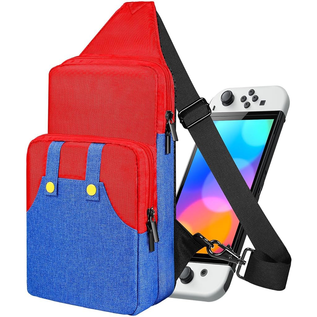 ZIBUYU Cute Travel Bag for Nintendo Switch/Lite/OLED/Steam Deck, Cartoon Mario Bag Accessory Bag, Portable Waterproof Backpack Switch Backpack Large Capacity Carrying Crossbody Shoulder Chest Gaming Bag Case