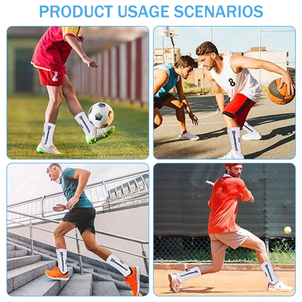 PROBEROS Football Socks for Men with Silicone Grip Dots and Thick Cushion White | Anti Slip Athletic Performance