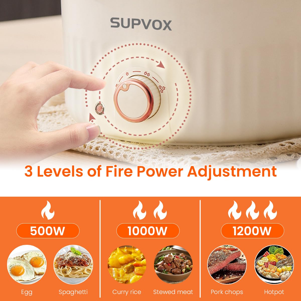 Supvox® Rice Cooker 4L Non-Stick Electric Cooker with Glass Lid & Wooden Spatula Multifunctional Electric Cooker Adjustable 1000W  Electric Kettle Electric Cooking Pot for Frying, Boiling, Hot Pot