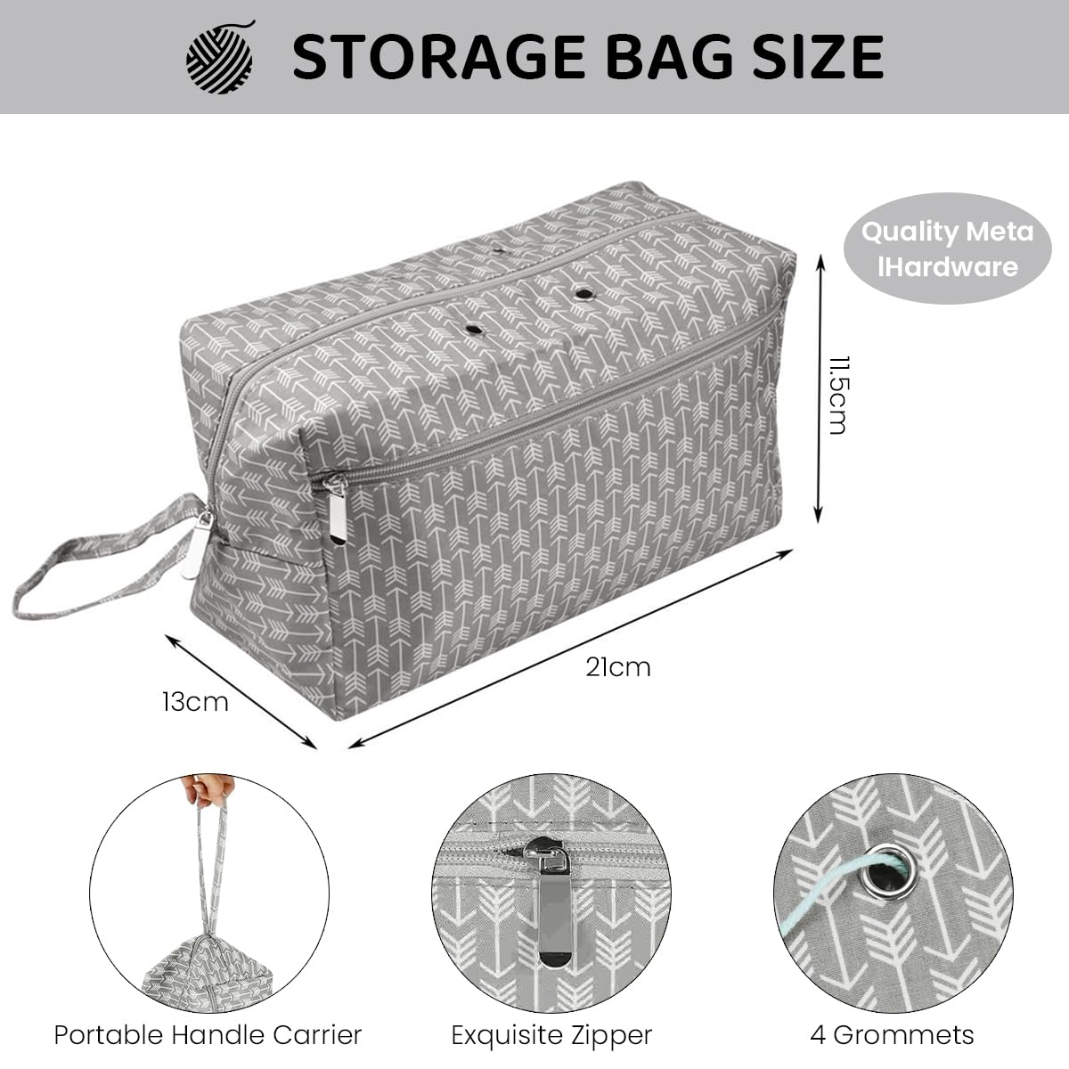 HASTHIP Crochet Bag for Yarn Storage and Knitting Accessories featuring 4 Yarn Feed Holes