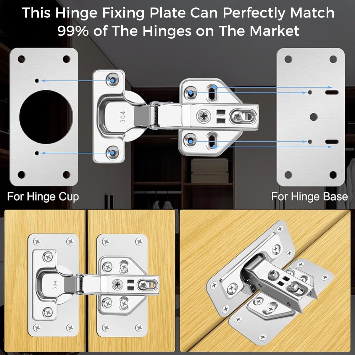 Serplex Hinge Repair Plates 36 pcs for Cabinets and Wardrobes with Pre‑Punched Holes | Stainless Steel 90x47 mm