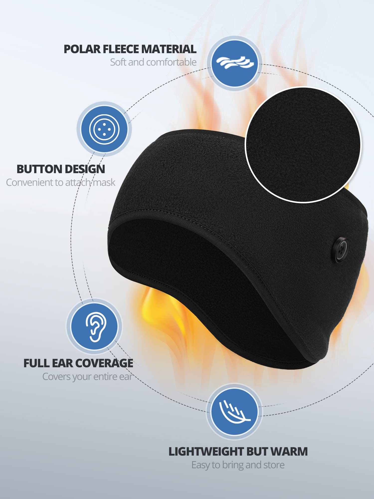 PALAY Winter Headband for Running and Cycling with Button Design and Polar Fleece | 9.25×4.72 in Unisex Ear Warmer