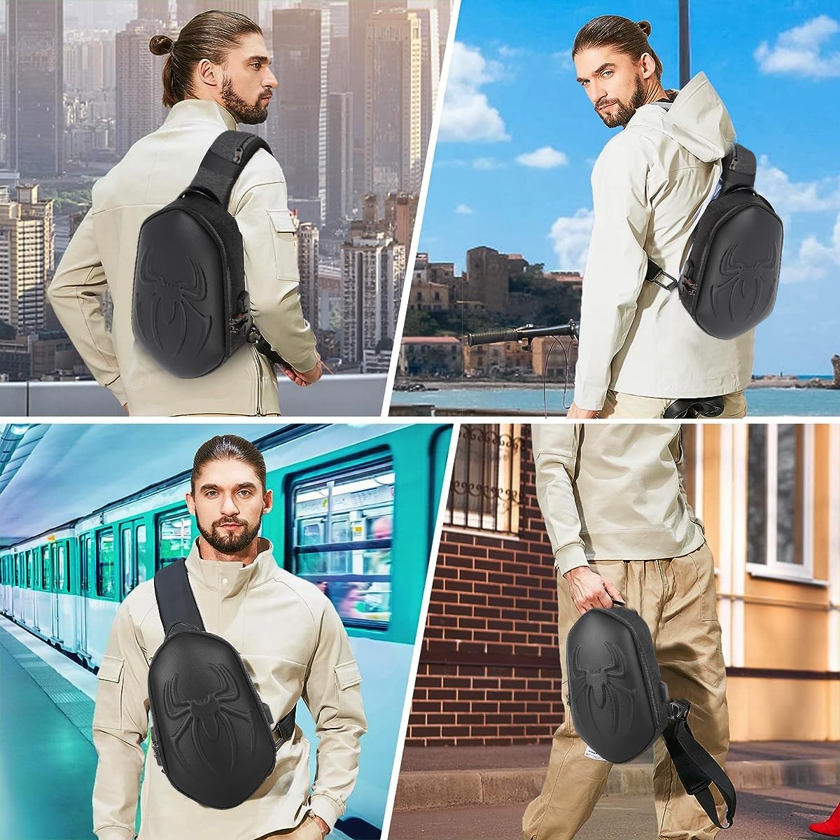 GUSTAVE Cross Body Bag for Outdoor Activities with 3-Digital Lock and USB Port | PVC 31×18×6 cm