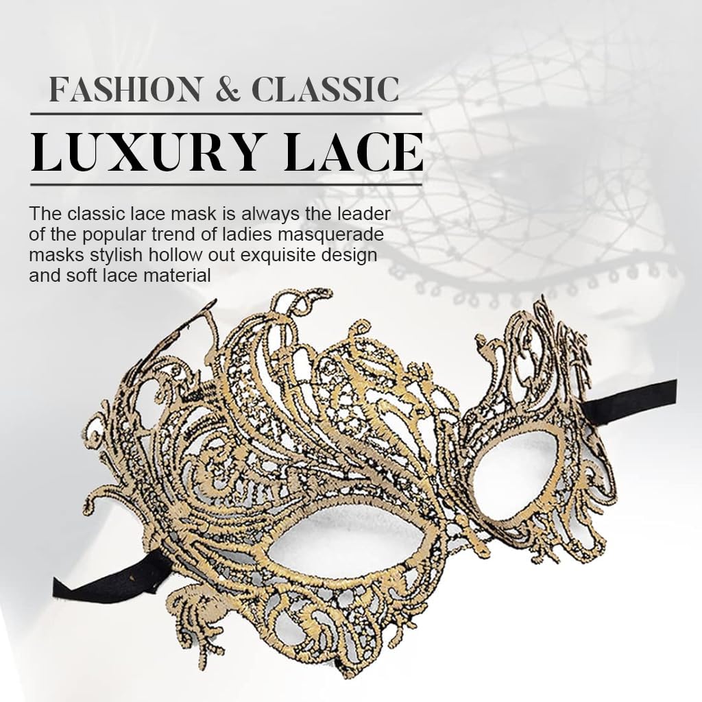 PATPAT® Couple Masquerade Masks Set of 2Pcs Luxury Hollow Out Lace Tie Back Eye Mask & Men Venetian Masquerade Mask Black Golden Masquerade Masks Set Dance Ball Masquerade Masks for Men Women