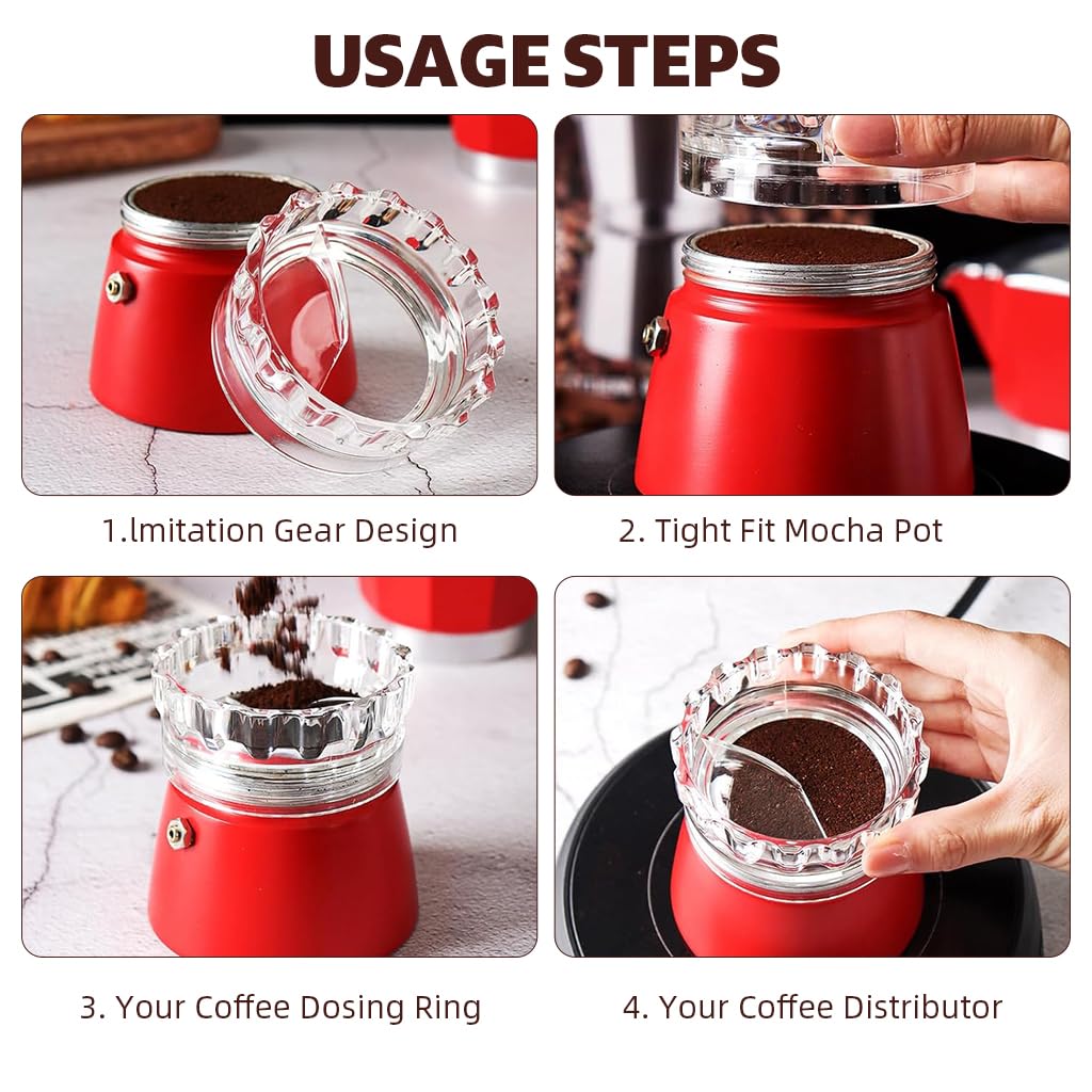 Supvox Coffee Powder Distributor for Moka Pot 2.56 in Featuring Clear Crown Handle | ABS Leveler