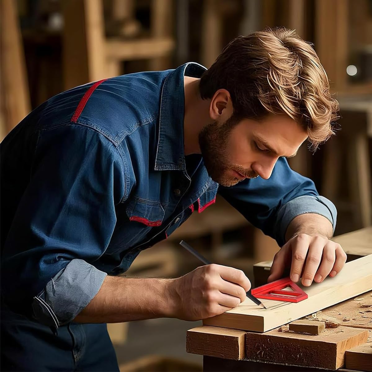 Serplex Drawing Line Ruler for Woodworking with 45° and 90° Laser Etched Marks | 3PCS Aluminum Alloy Measuring Tool