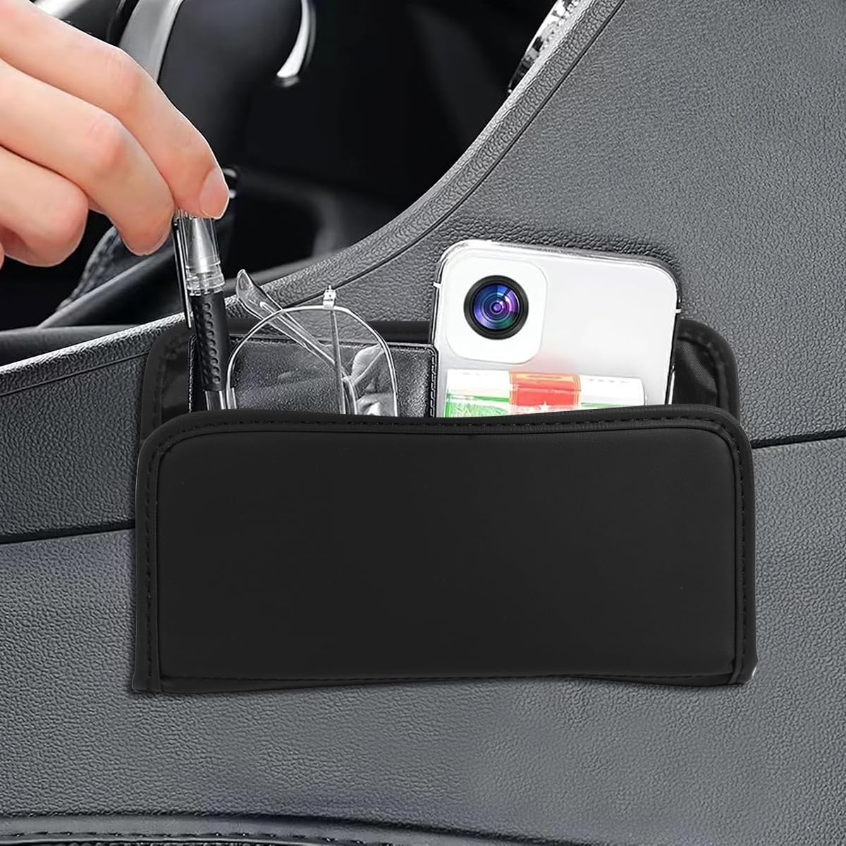 STHIRA Car Storage Organizer for Seat Side with Self Adhesive Design and PU Leather Finish