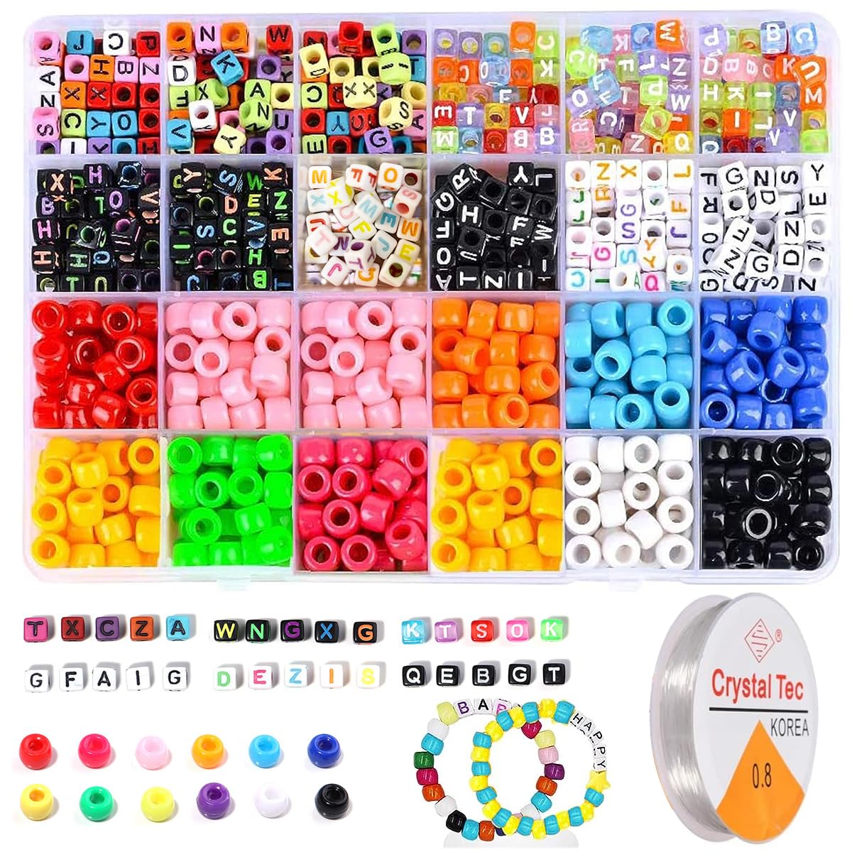 SANNIDHI Beads For Jewellery Making Kit, Color Letter Beads Round Pony Beads With Elastic String For Jewelry Necklace Bracelet Beads Diy Crafting Set, Multicolor