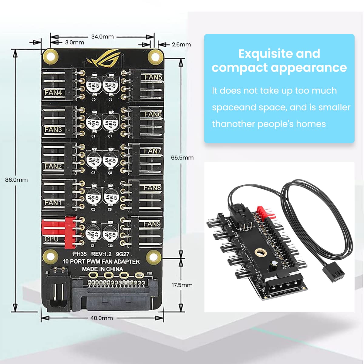 Verilux® PC PWM Fan Hub CPU Cooling HUB 10 Port 12V 4 Pin Fan PWM Hub Molex Controller Fan Hub Splitter, 4-Pin PWM Fan Power Supply Extension Cable for ATX Computer Case 4-Pin and 3-Pin Cooling Fans