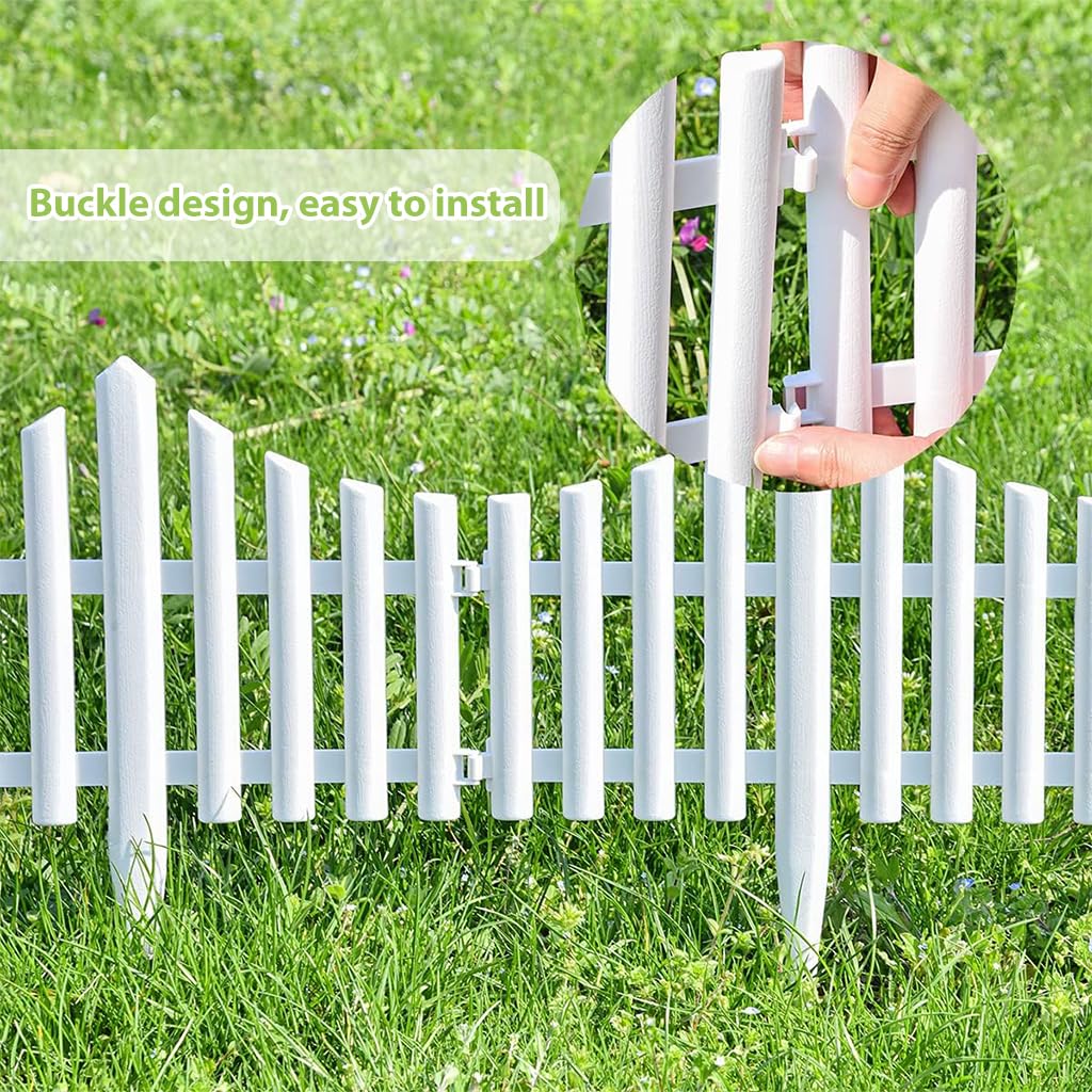 HASTHIP Outdoor Garden Fence for Pathway and Lawn with Insert Design 8PCS White PVC | Decorative Border Edging