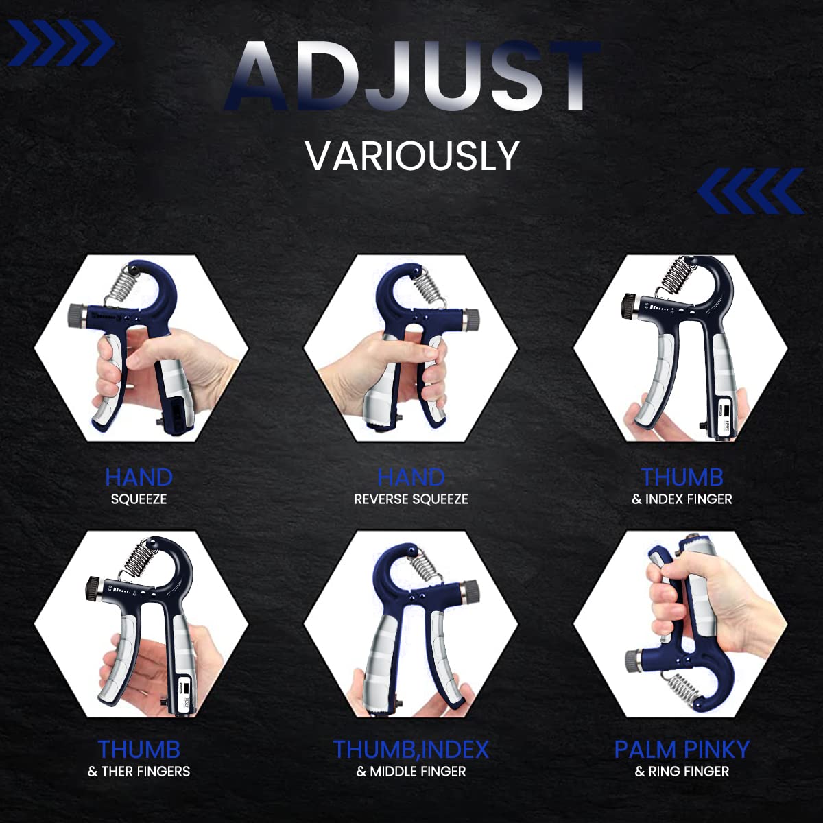 Proberos Hand Grip Strength Trainer for Forearm and Finger Exercise with 11‑132lbs Adjustable Resistance and Built‑in Digital Counter | Blue