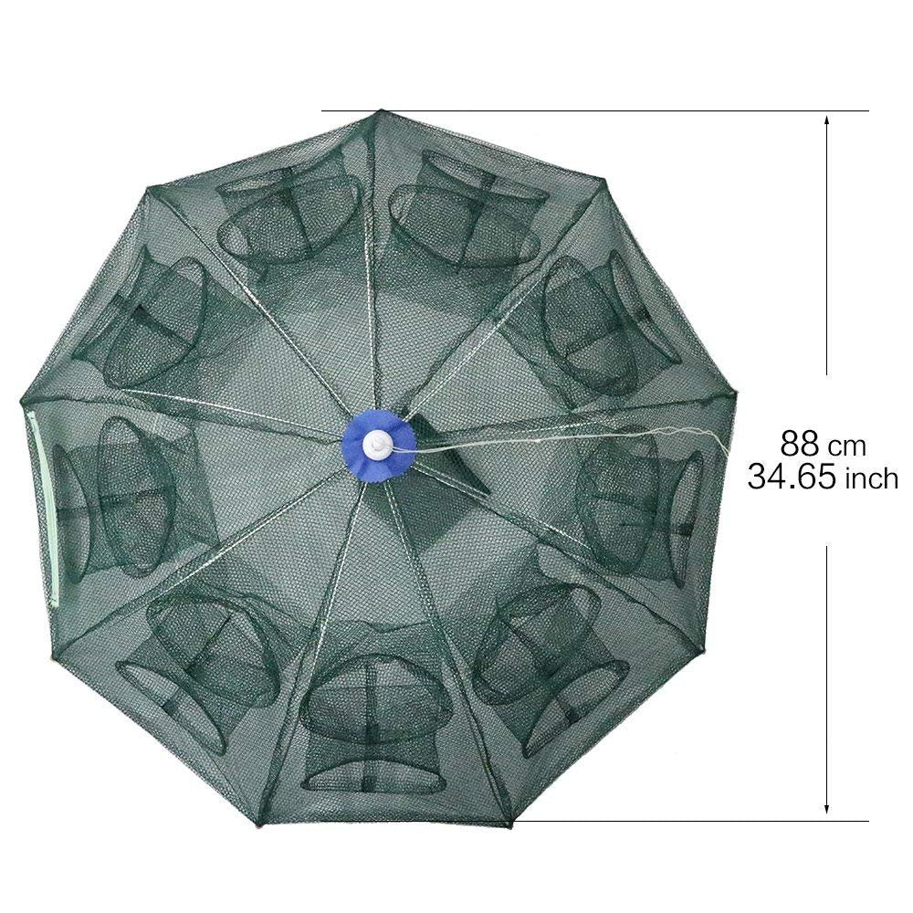 Proberos Fishing Net for Crab Shrimp and Lobster Catching with 16 Holes and 6m Rope | Foldable Nylon Trap