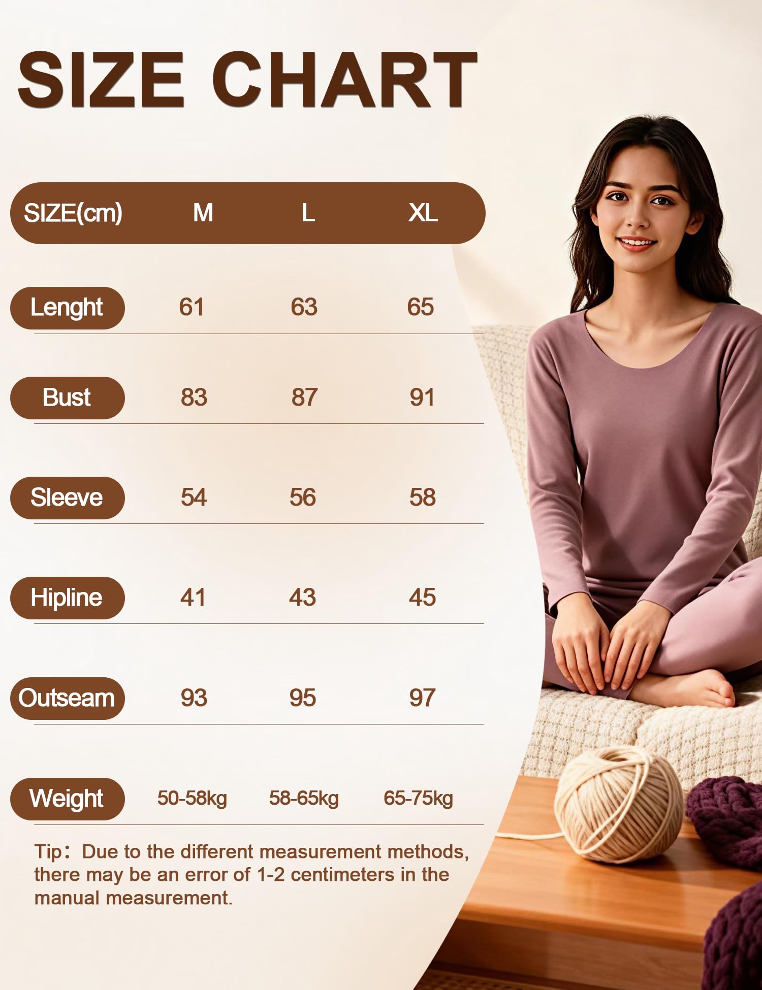 Venzina Women's Seamless Thermal Wear Set for Cold Weather with Double-Sided Fleece | Ultra Soft Crew Neck Base Layer in Coffee XL