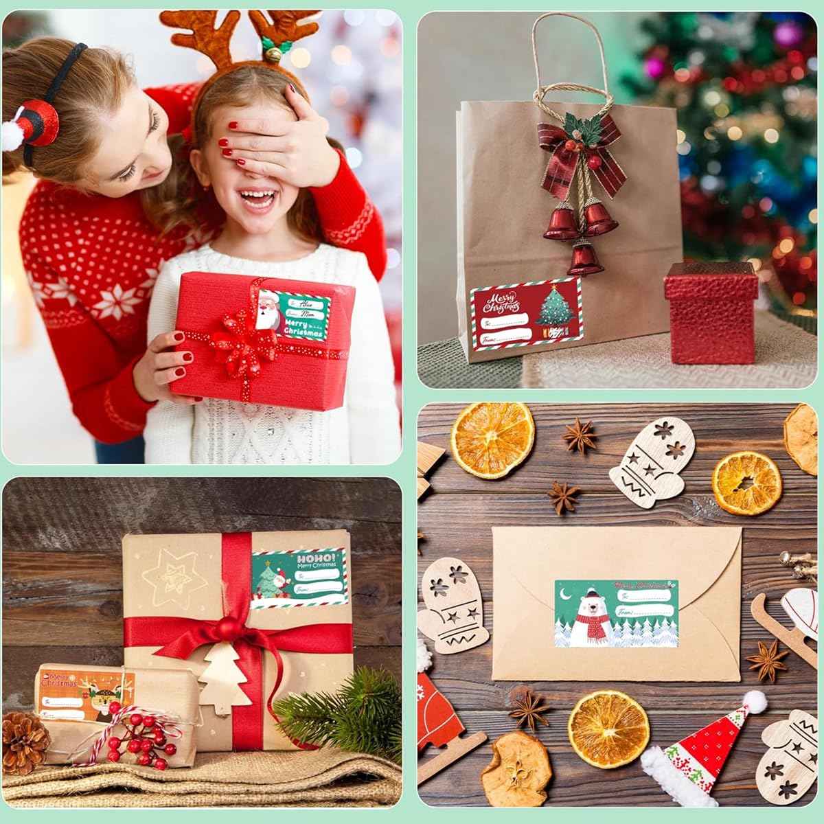 HASTHIP Christmas Gift Tags 500 pcs for Presents featuring Self Adhesive Design and 6 Patterns | To and From Stickers 2.95x1.6 in