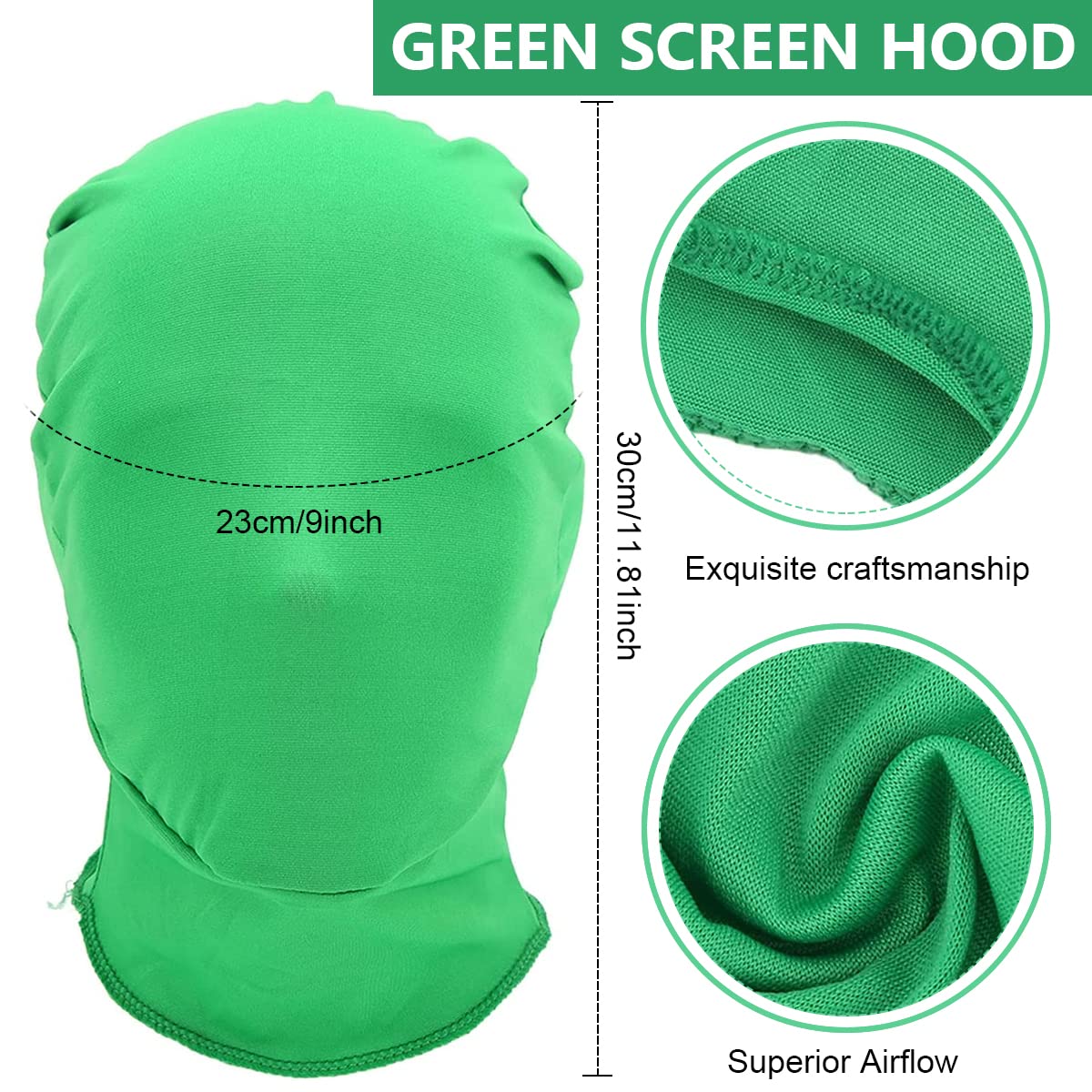 Verilux® Green Screen Photography Props Green Headcover and Long Sleeve Gloves Chroma Key Special Effects Background Chroma Keying Green Gloves and Head Cover for Digital Image and Video Editing