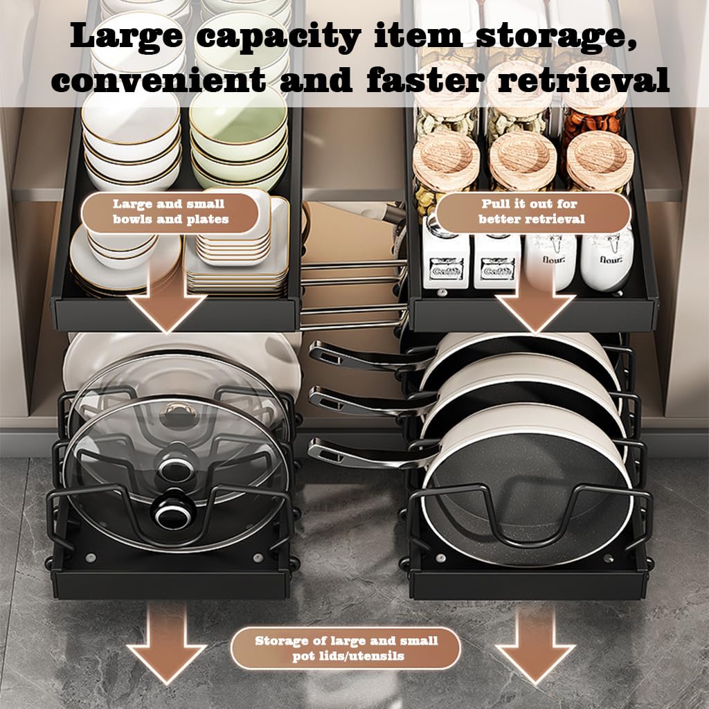 Supvox Pan Stand for Kitchen with 8 Adjustable Brackets and Pull Out Adhesive Rail | Carbon Steel Organizer