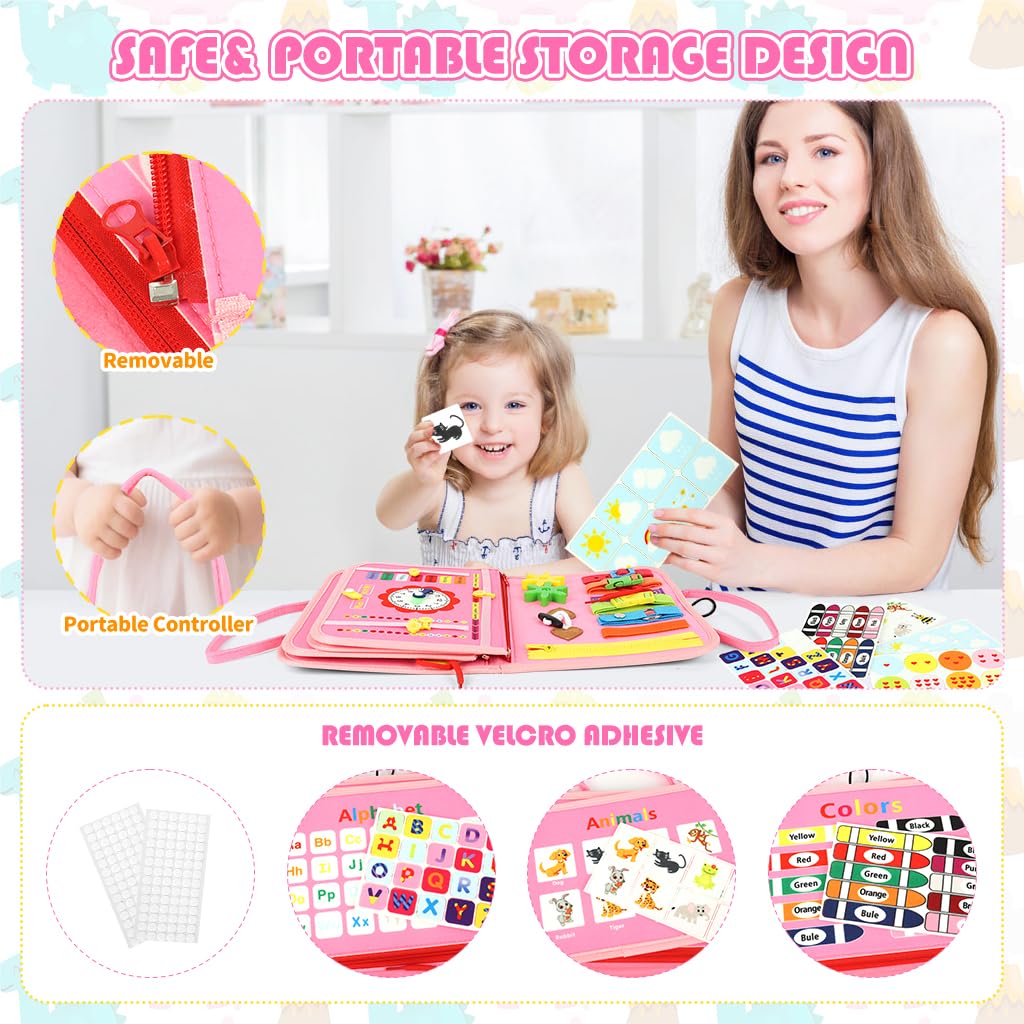 SNOWIE SOFT Dinosaur Busy Binder for Toddlers 1-3 with Felt Pages | Montessori Travel Quiet Book