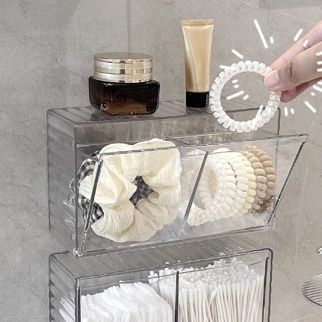 HASTHIP Washroom Storage Organizer for Bathroom Essentials with Dual Compartments 17.2x6.5x10cm | No Drill Wall Mount Transparent Acrylic Box