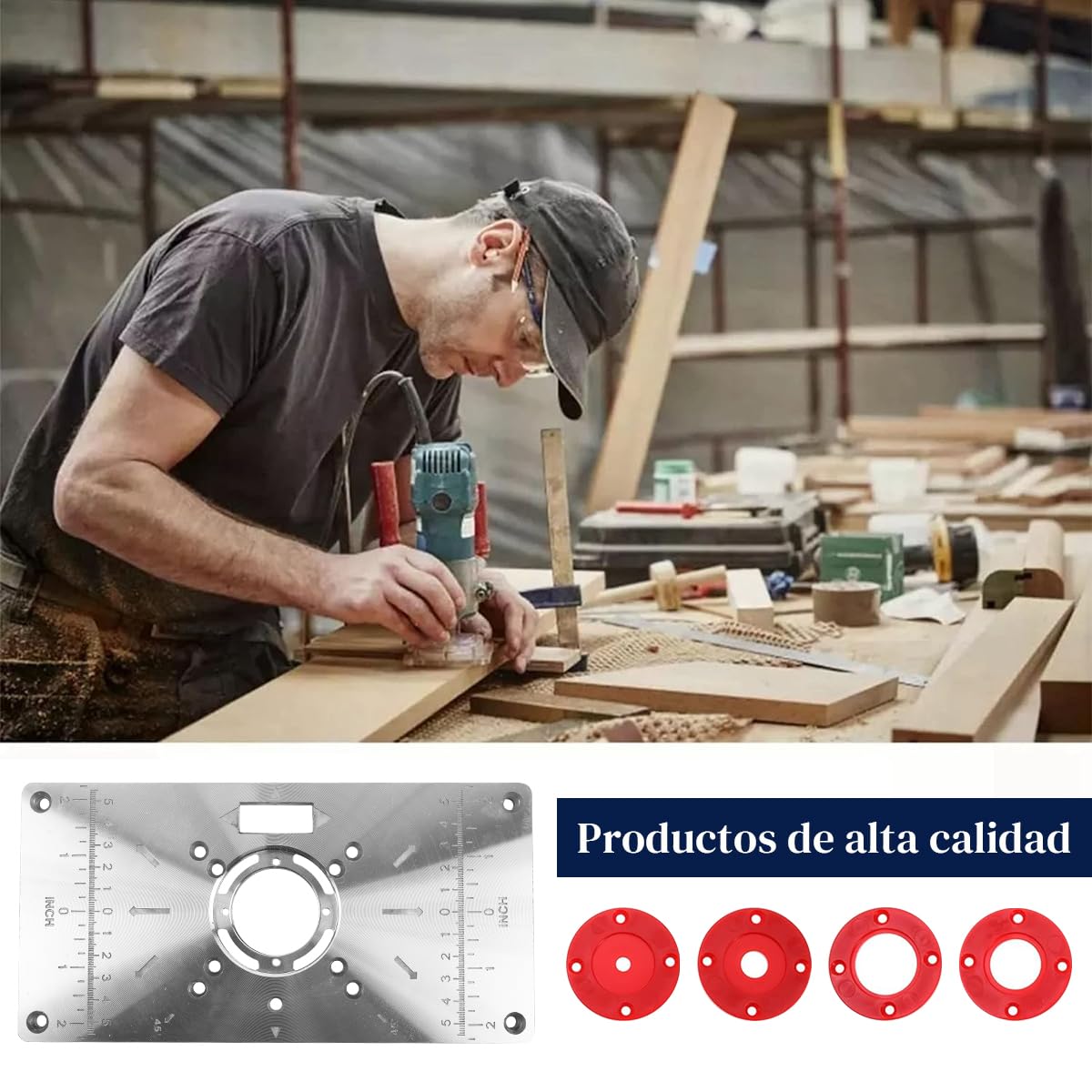 Serplex Router Table Insert Plate for Woodworking with 62 x 70 mm Hole Spacing | Aluminum Plate and Accessories