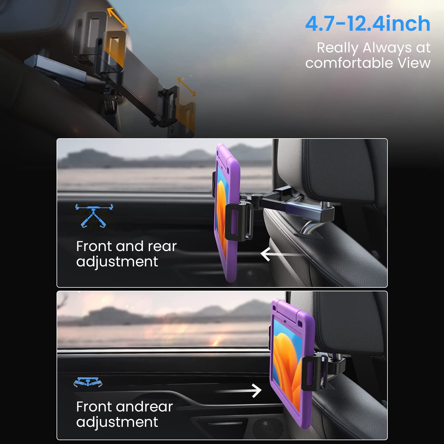 STHIRA Tablet Holder for Car with 360° Rotation and 13–20 cm Adjustable Arm | 3 PCS Aluminum Mount