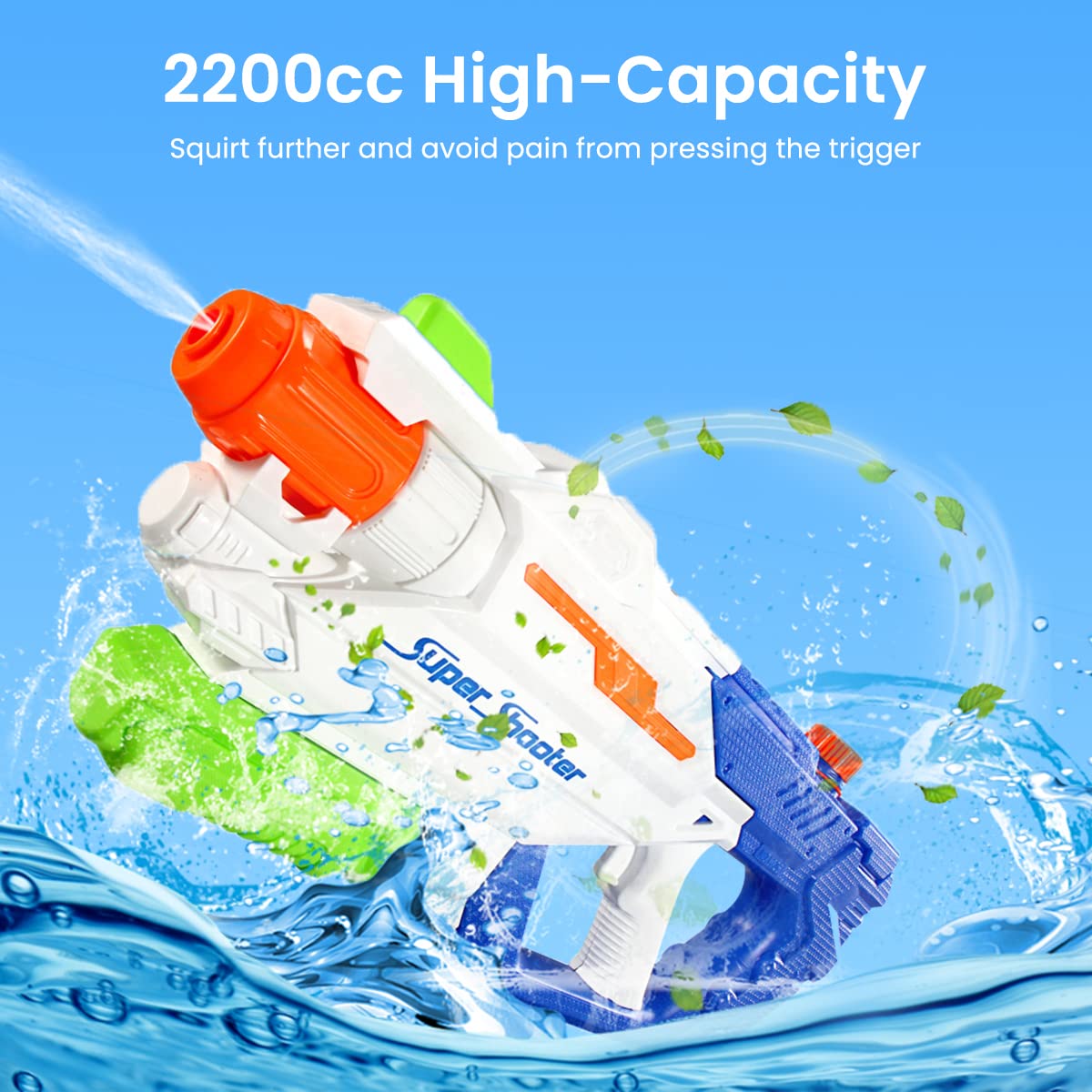 ZIBUYU Water Gun for Kids and Adults with 2200ml Tank featuring Pump Action | Pool and Beach Toy