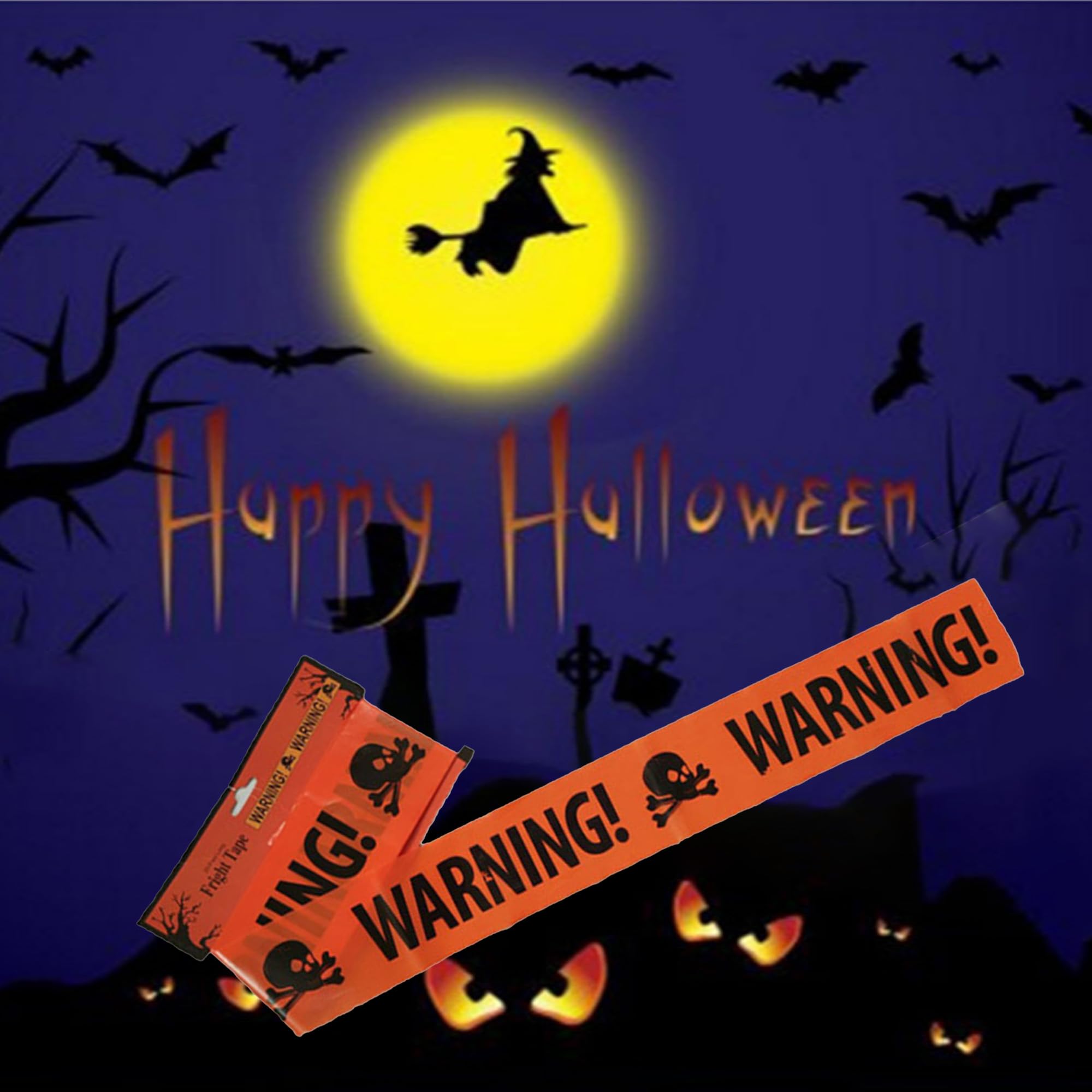 HASTHIP Halloween Caution Tape for Spooky Room Decoration with Skeleton Skulls 8cm x 5m | Easy Setup
