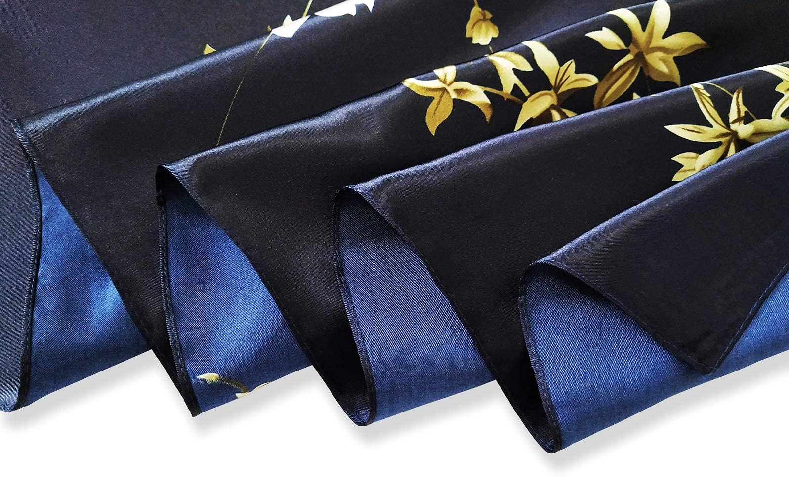 HASTHIP Square Scarf for Women 2 Pcs 35 in Set with Floral Prints in Navy Blue and Green | Soft Satin Silk for Office Travel and Parties