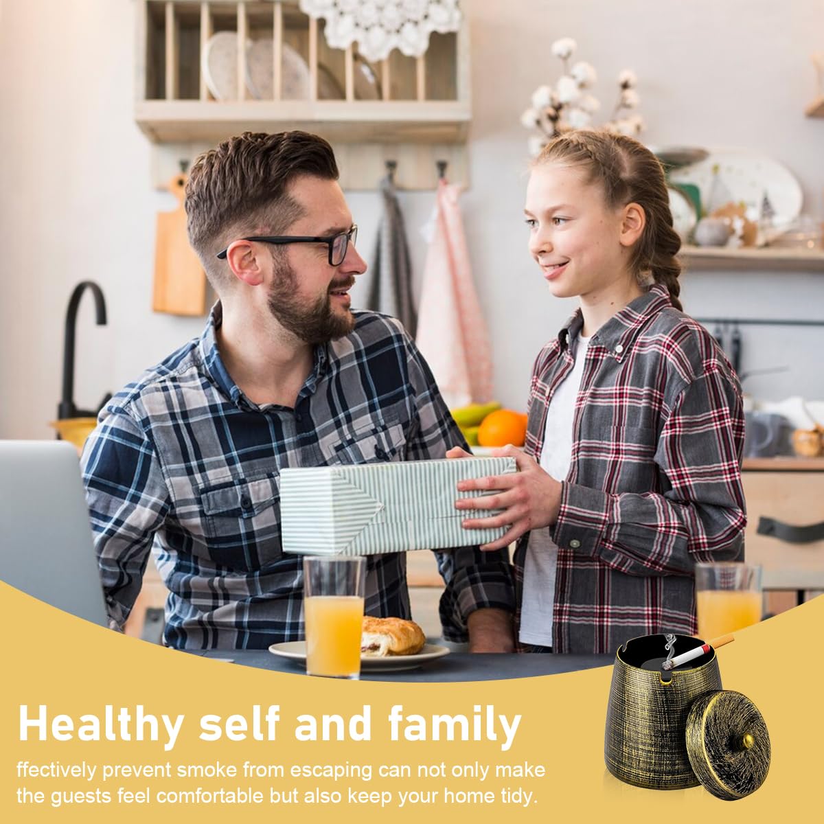 HASTHIP Ashtray for Cigarette with Lid for Car and Home featuring 11x11 cm Metal Design | Smoke Control and Detachable Pillar