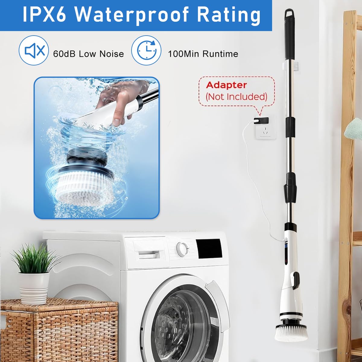 ZIBUYU Electric Cleaning Brush for Home with 2000mAh Battery and LCD Display | 7 Brush Heads