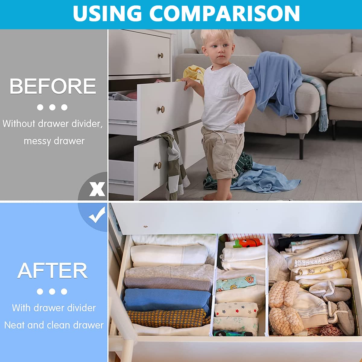 HASTHIP Drawer Dividers Organizers for Kitchen and Office with 6 Pack 11–20 in Expandable Clear Plastic Design