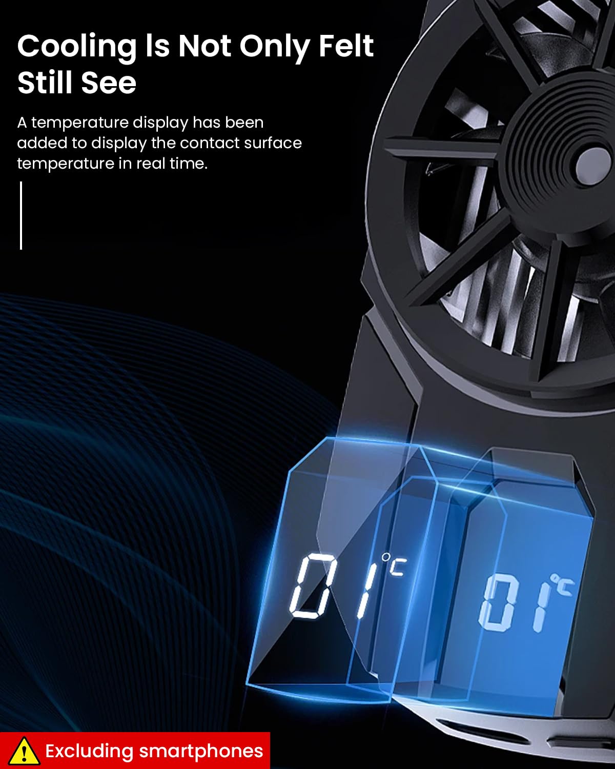 Phone Cooler Gaming Fan for iOS and Android 4.5 to 6.7 in with Turbo Semiconductor Cooling | Real Time Temperature Display