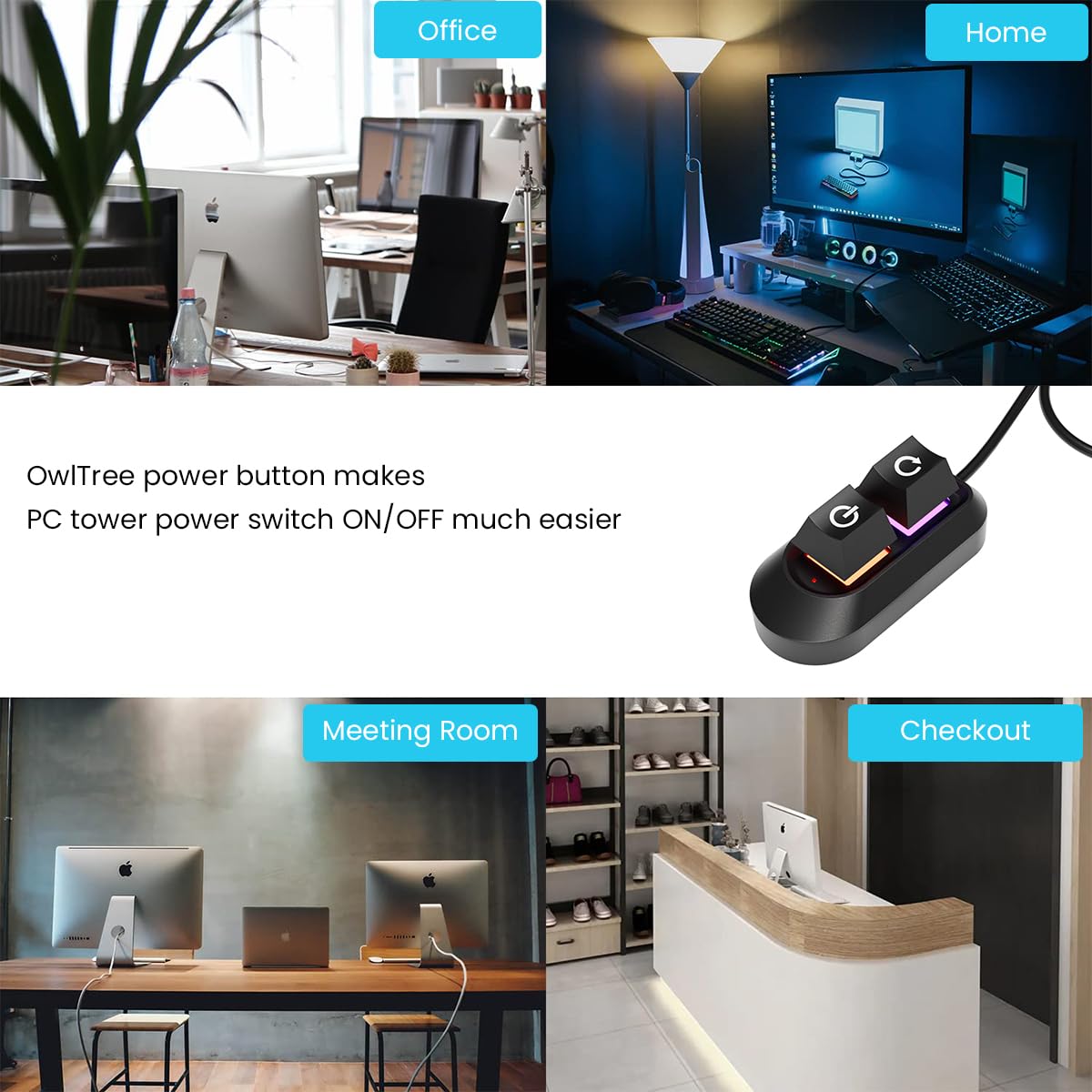 Verilux Desktop Computer Power Switch with LED Lights for Easy Setup and Quick Access | 2 in 1 Power and Restart Button