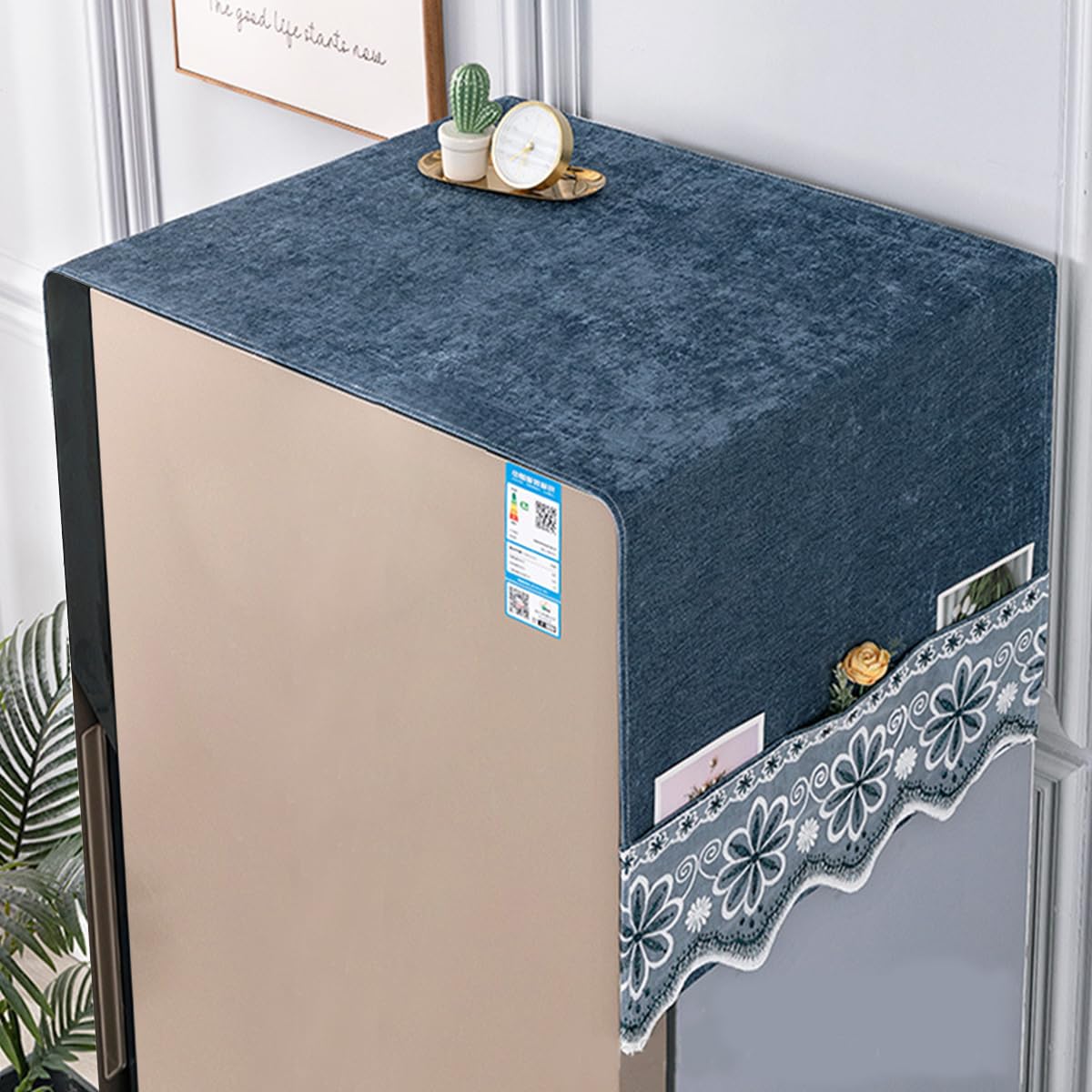 HASTHIP Fridge Cover for Top Single Door with Side Pockets 50x130cm PVC Dust Proof | Decorative Kitchen Organizer