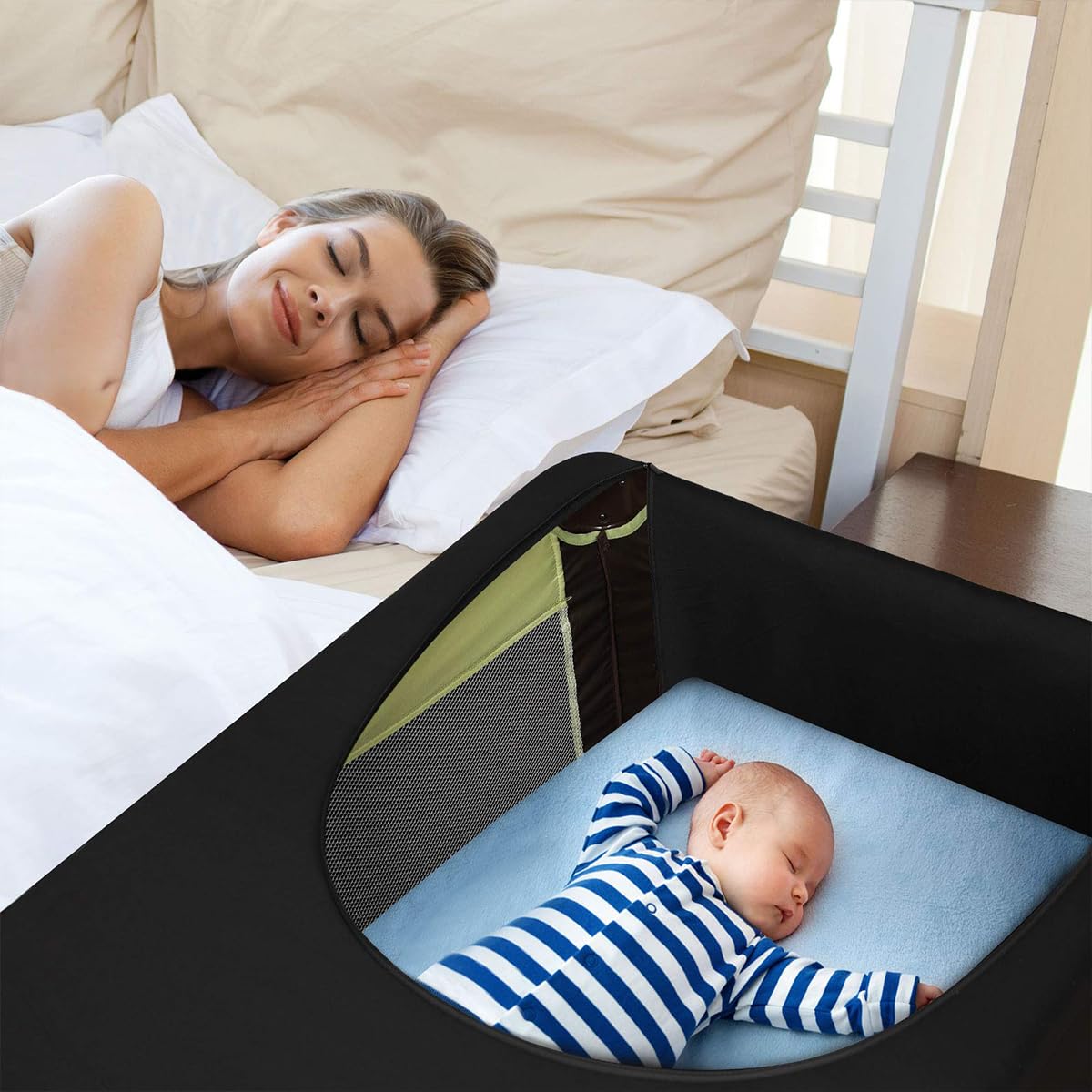 SNOWIE SOFT Blackout Crib Canopy Cover for Dark Sleep 39×28×29 in with Mesh Windows | Breathable Polyester Lightshade Mosquito Net