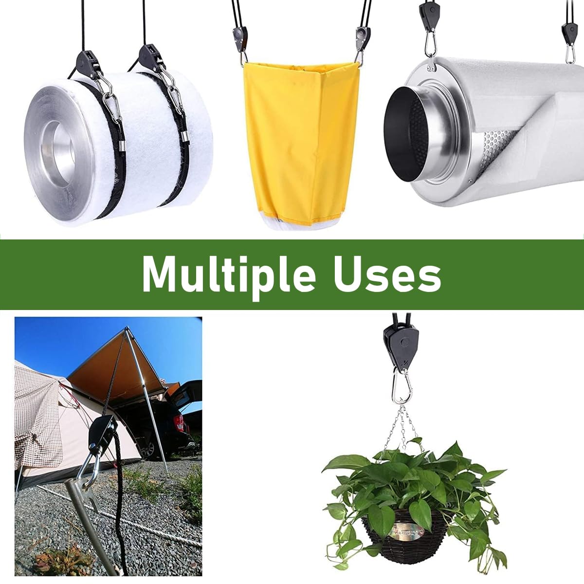 STHIRA Pulley Wheel Hanging Rope for Gardening and Camping with Dual Carabiners | 7.8 ft 1/8 in Nylon Heavy Duty 149 lbs Capacity