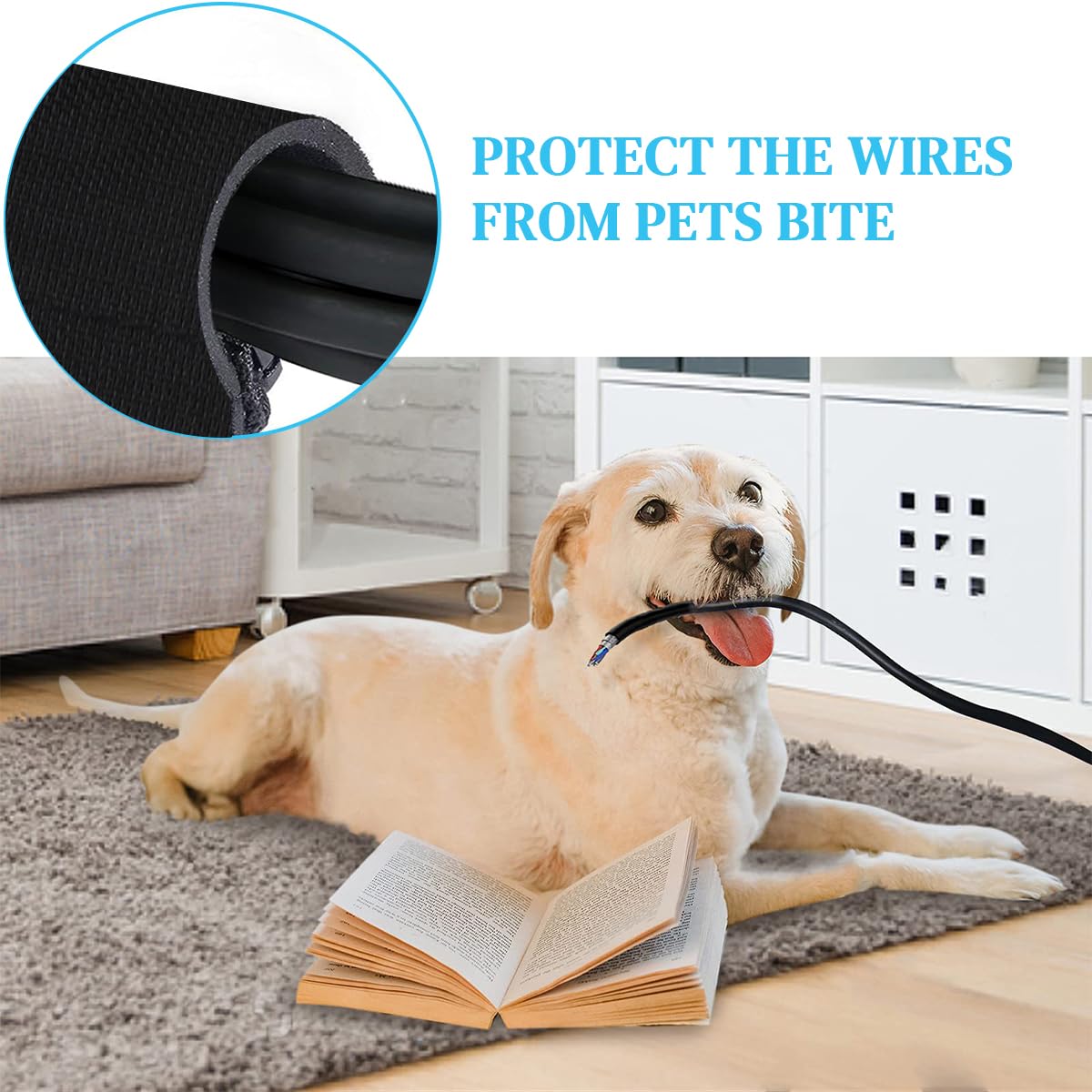 HASTHIP Cable Protector for Home and Office with Hook and Loop Closure 6.6ft Nylon Sleeve | 70mm Wide Pet Proof Cord Guard