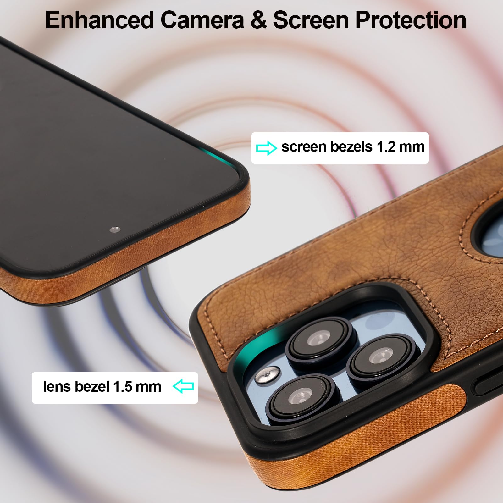 Zeitel Phone Case for iPhone 15 Pro Max with Metal Kickstand and Camera Guard | Brown PU Leather 6.7 in Cover