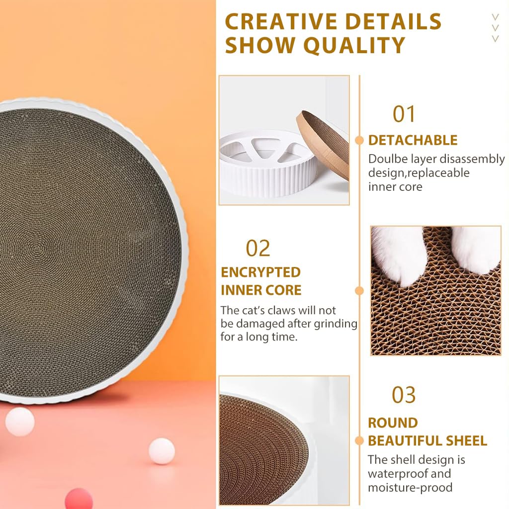 Qpets Cat Scratching Stool for Play and Rest with Teaser Ball | 40×40×10 cm Hard Cardboard Bed