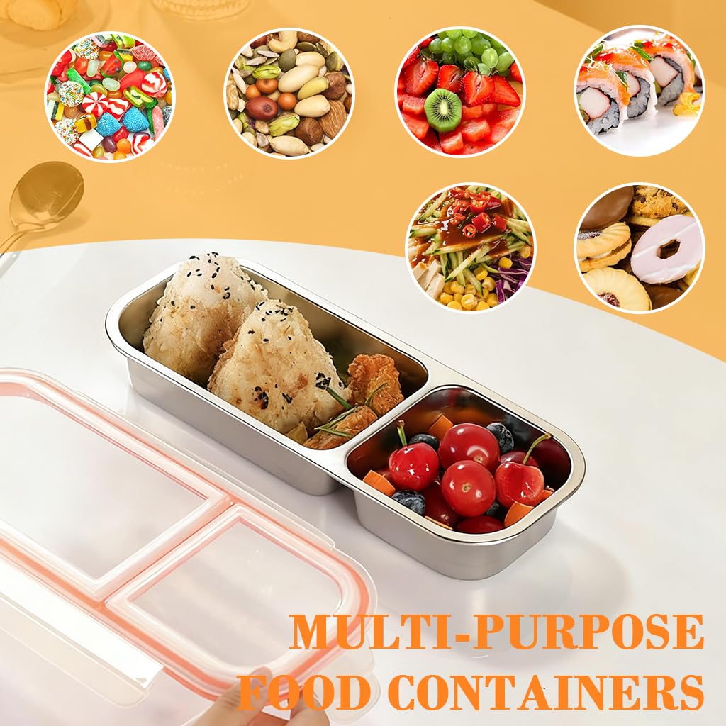 Supvox Food Container 700ml for Meal Prep with Two Compartments and Clear Seal Lid | Stainless Steel Storage Box