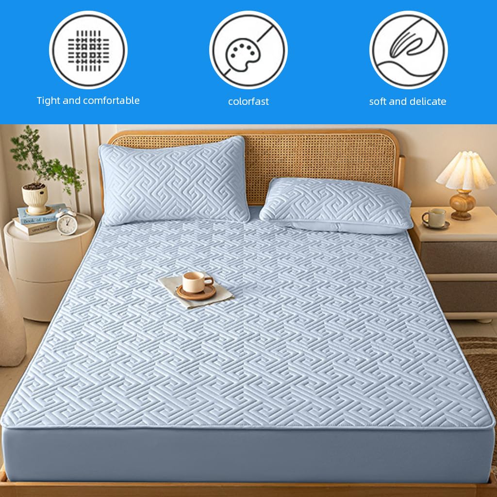 HASTHIP Bed Covers Queen Size with Hidden Waterproof Liner 78.7 x 59 in | Quilted Cotton Blue