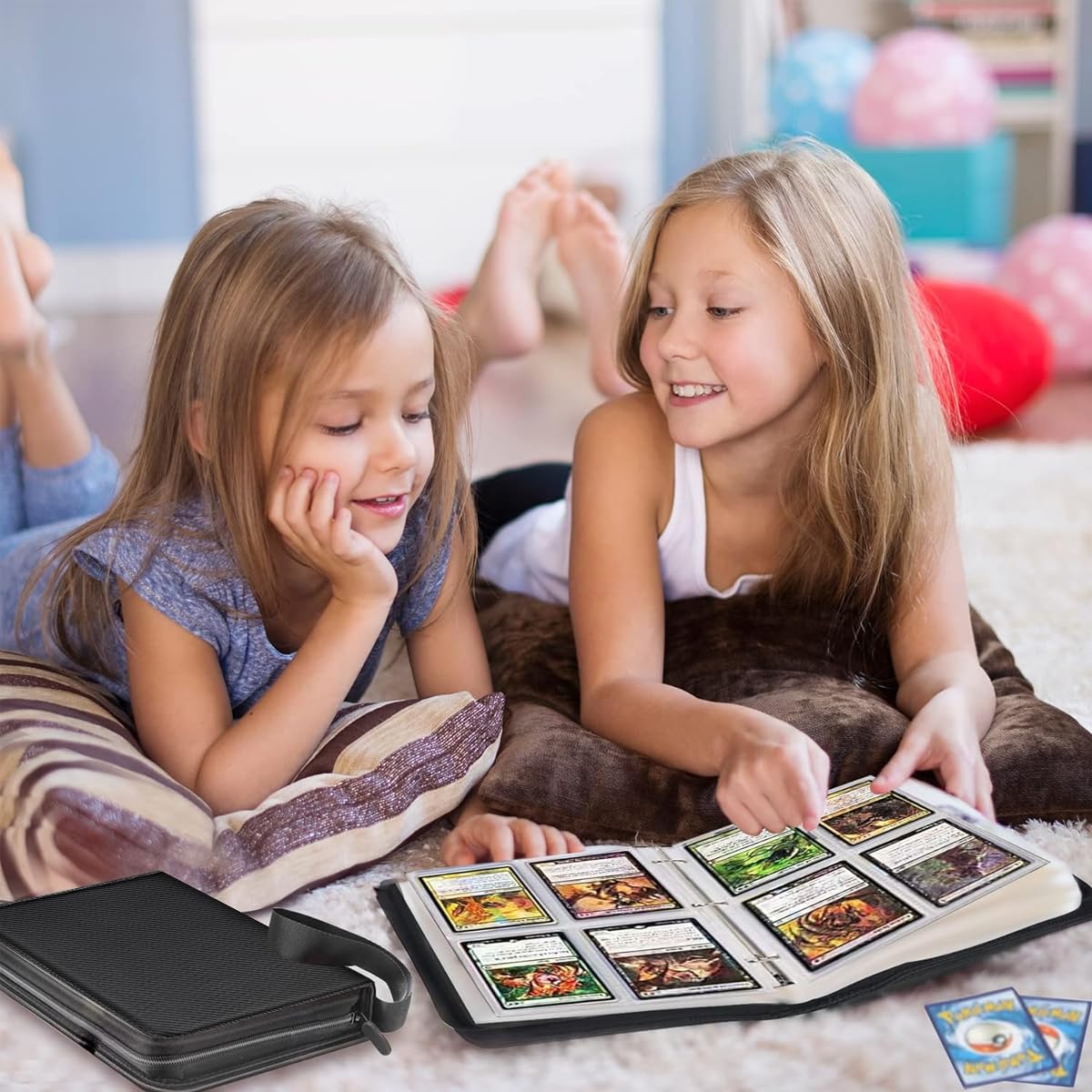 PATPAT Trading Card Binder for 400 Cards with Zipper Closure and PU Waterproof Cover | Black Kids Organizer
