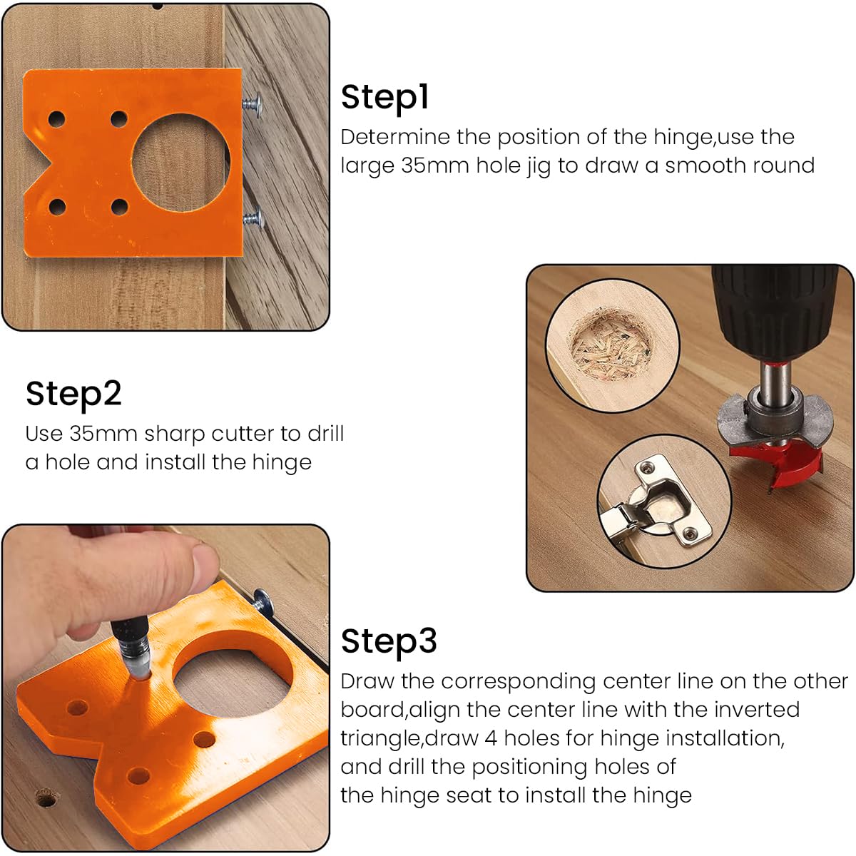 Serplex® 35mm Hinge Hole Drilling Guide Locator Hinge Drilling Jig Hinges for Cabinets Drill Bits Woodworking Door Hole Opener Cabinet Carpenter Tools for Wood Work Accessories Tools