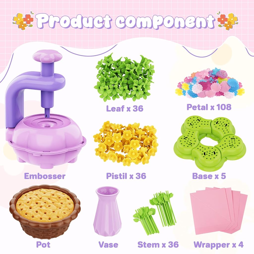 PATPAT® B0FFGNGRJW Flower Making Kit for Girls Ages 4-8, DIY Fabric Flower Bouquet Crafts Set with Storage, Multicolor, Educational Arts & Crafts Gift, Enhances Creativity