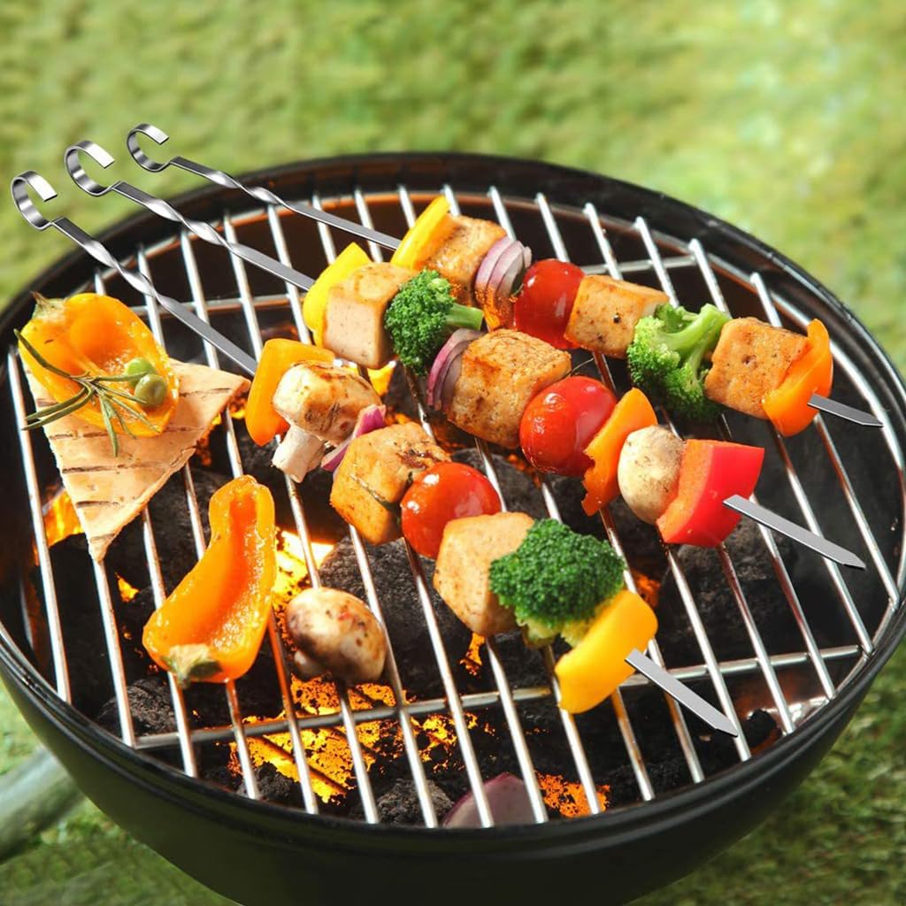HASTHIP Skewers for Grilling with Flat Blade and Ergonomic Handle 10pcs 14in Stainless Steel