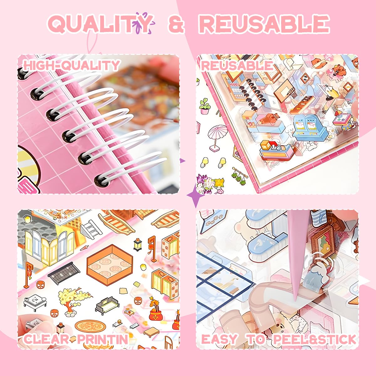 HASTHIP 3D Cartoon Scene Building Sticker Book for Kids with 20 Scenes and Tweezer Tool