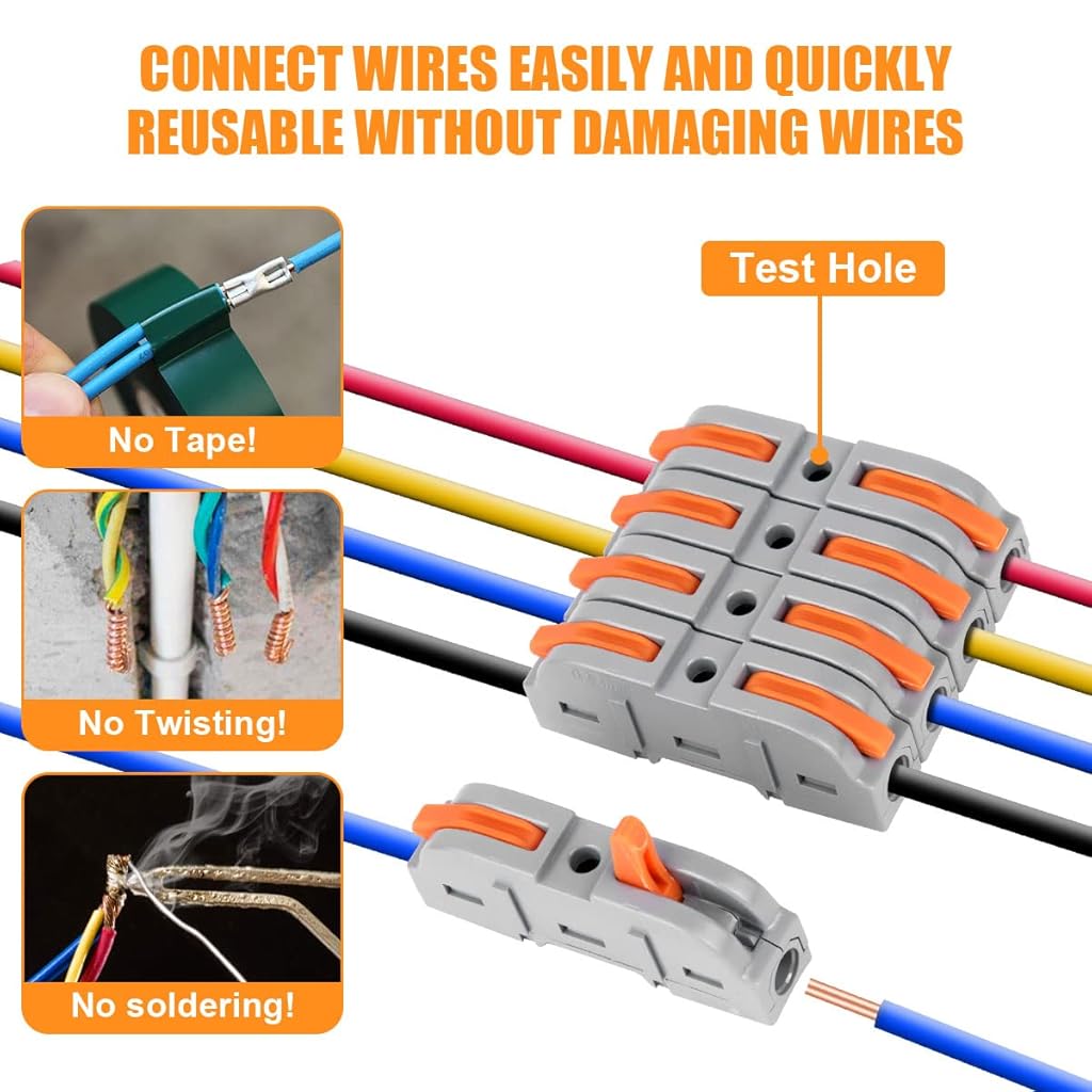 Serplex® Wire Connector,102Pcs Universal Connection Terminals, Circuit Inline Splices Electric Connectors, SPL-1 Clamp with Actuation Lever, 4 mm² Conductor Clamp, Quick & Freely Assemble