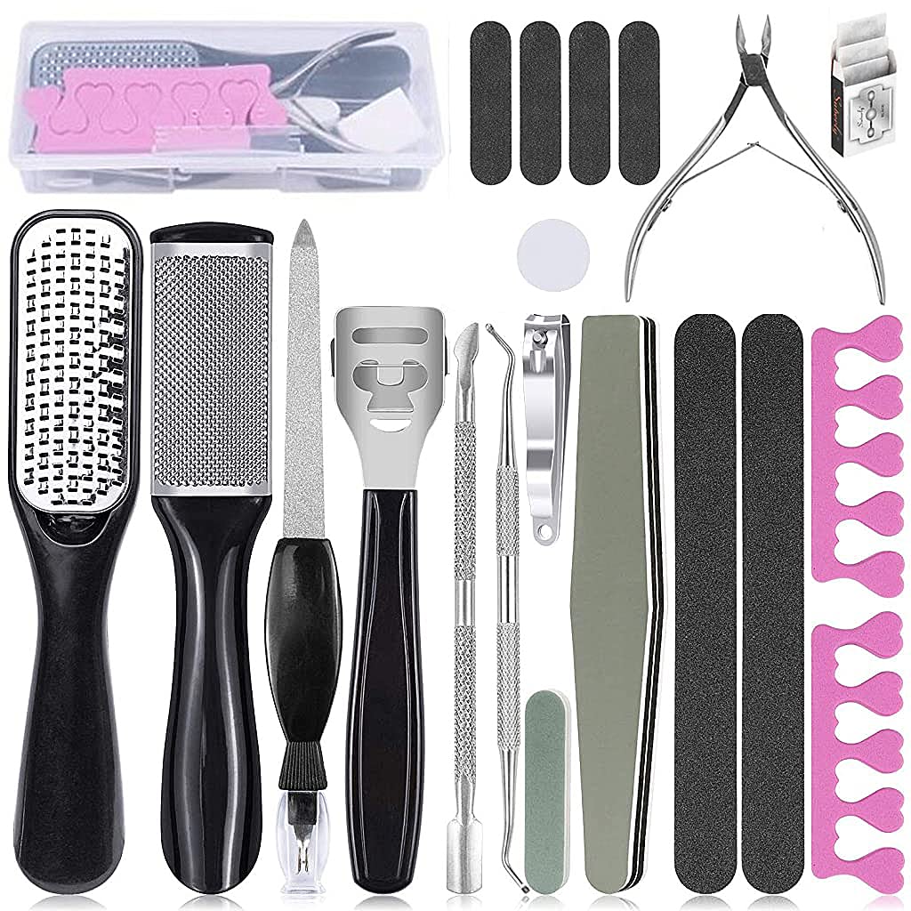 MAYCREATE Pedicure Tool Set for Foot Care with 23pcs Stainless Steel Tools | Smooth Heel File